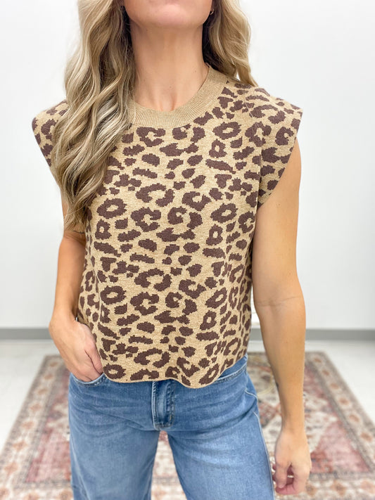 Perk Up Leopard Print Sleeveless Sweater