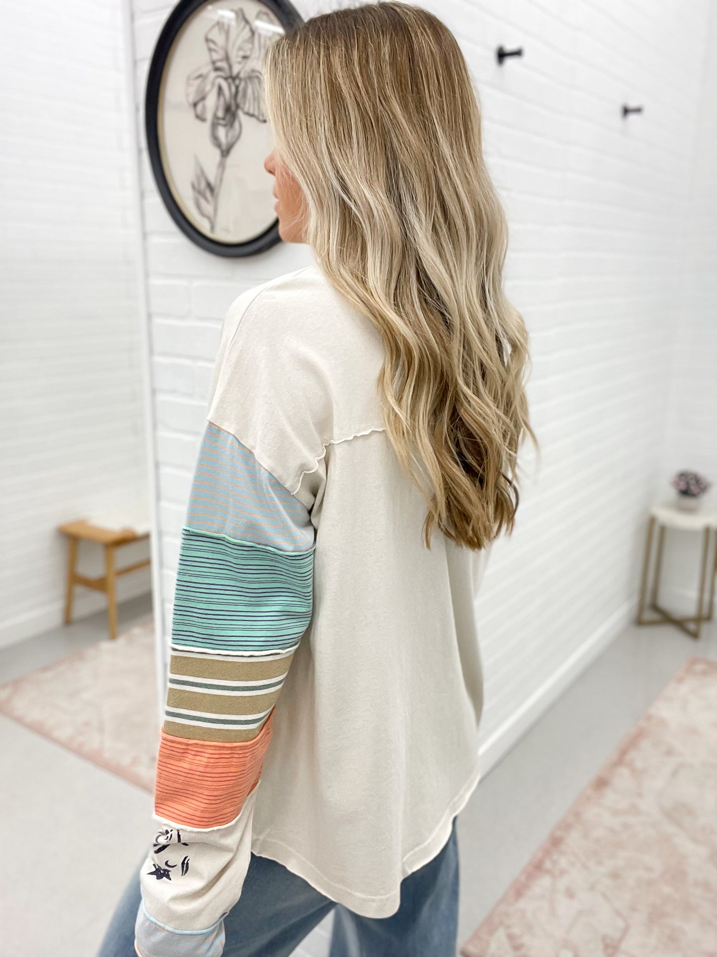 Could It Be Striped Mix Knit Long Sleeve Top Cream