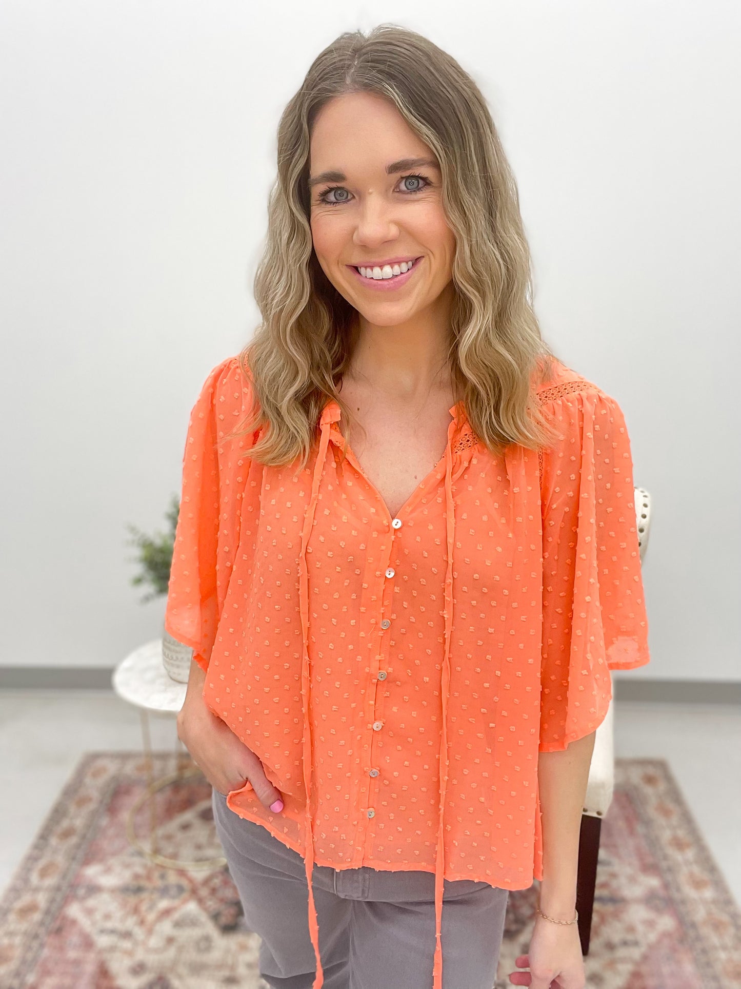 Little Moments Swiss Dot Blouse Coral