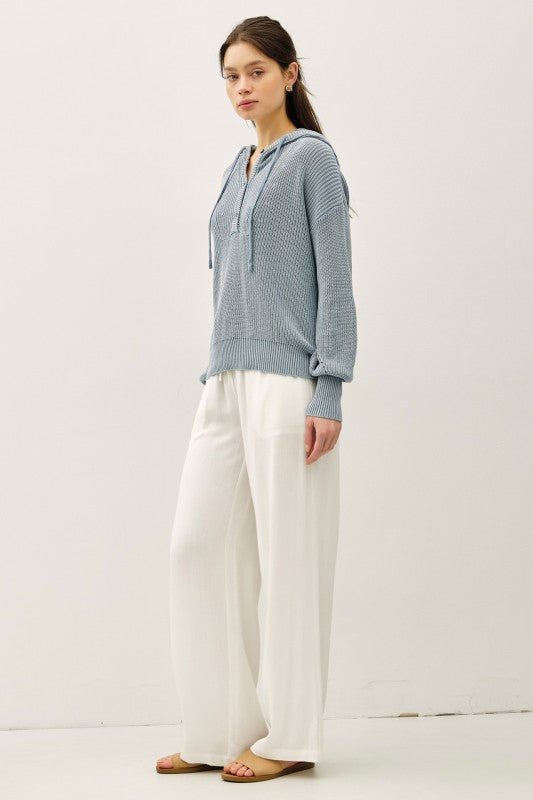 Anywhere With You Knit Henley Sweater Slate Blue
