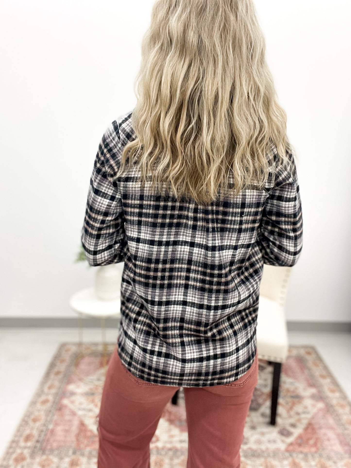 The Miley Plaid Flannel Top Cream Black