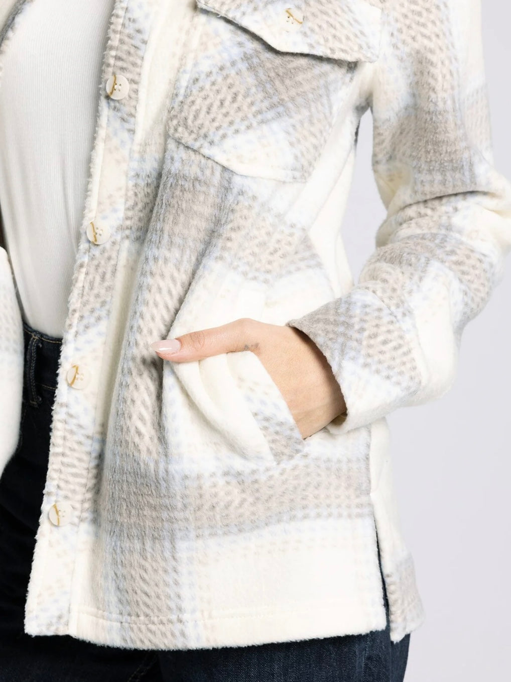 The Santa Fe Fleece Jacket Ivory Brown Plaid