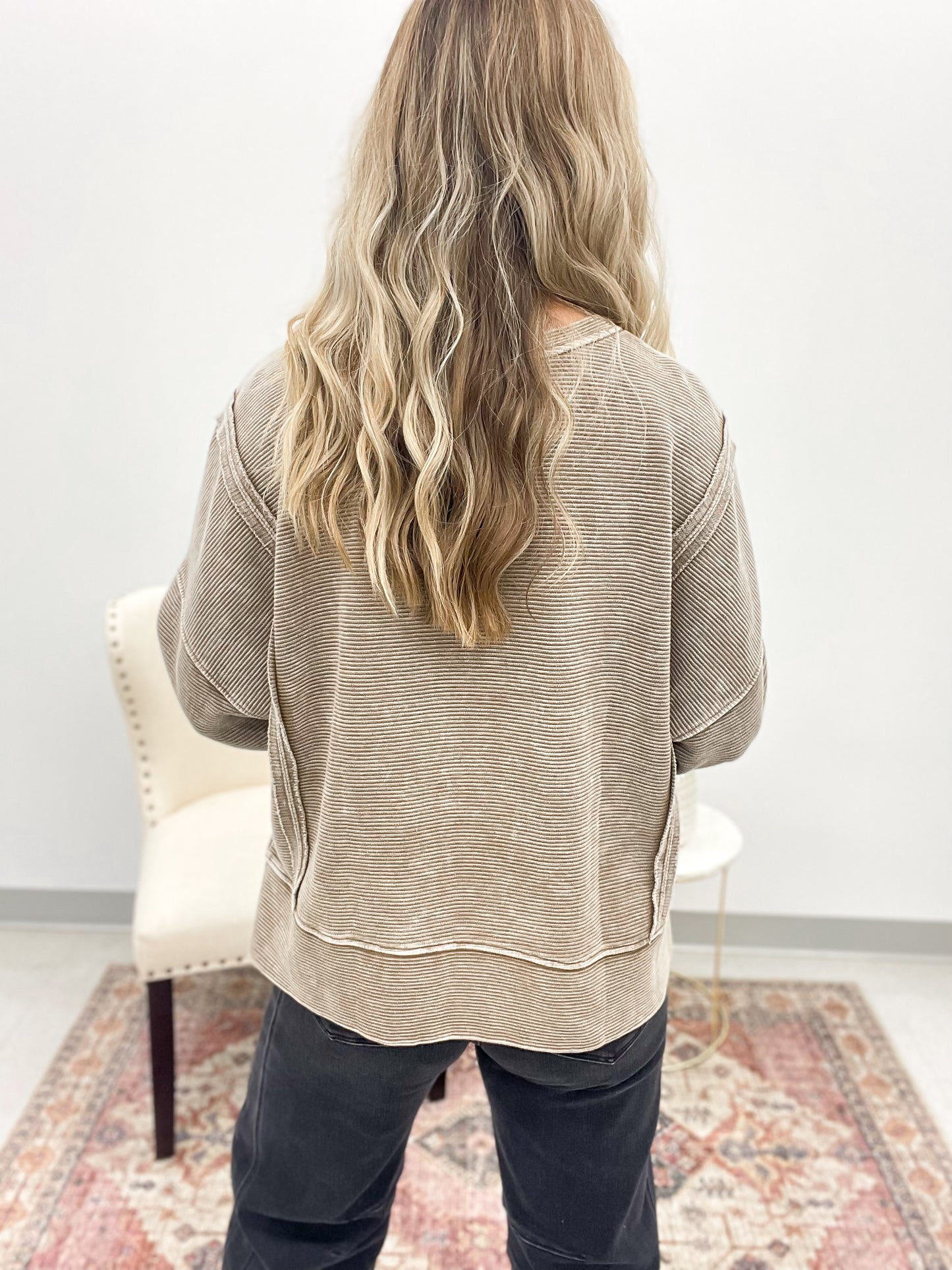 Carry On Washed Exposed Seam Detail Top Brown