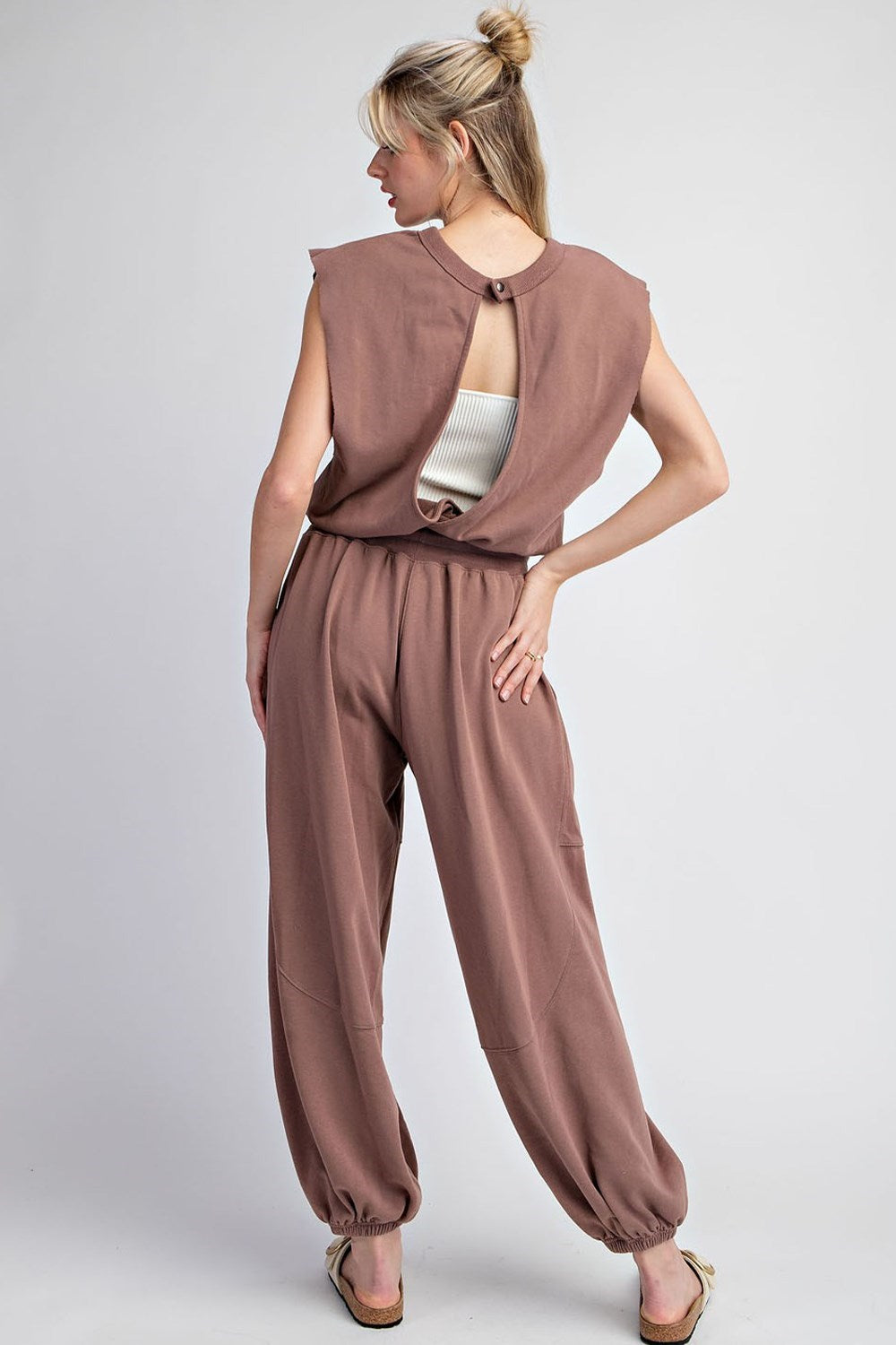 A Team Athleisure French Terry Jogger Jumpsuit Brown