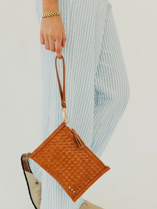 The Veda Woven Crossbody And Clutch Bag Brown