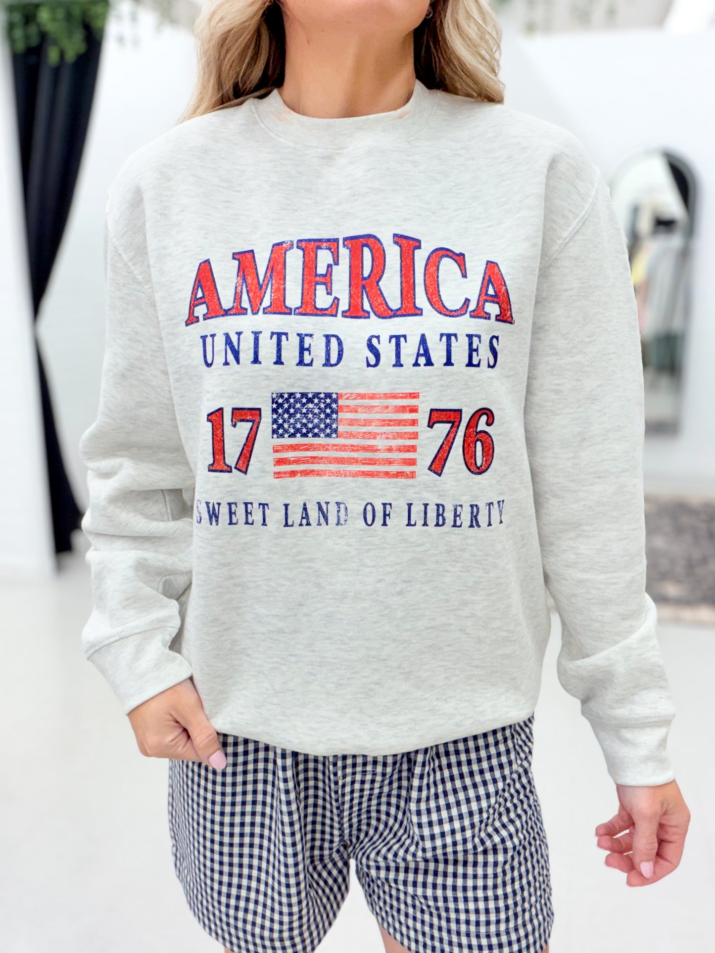 America 1776 Crewneck Sweatshirt Gray