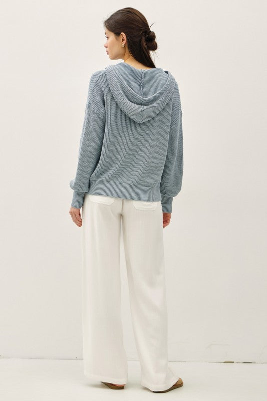 Anywhere With You Knit Henley Sweater Slate Blue