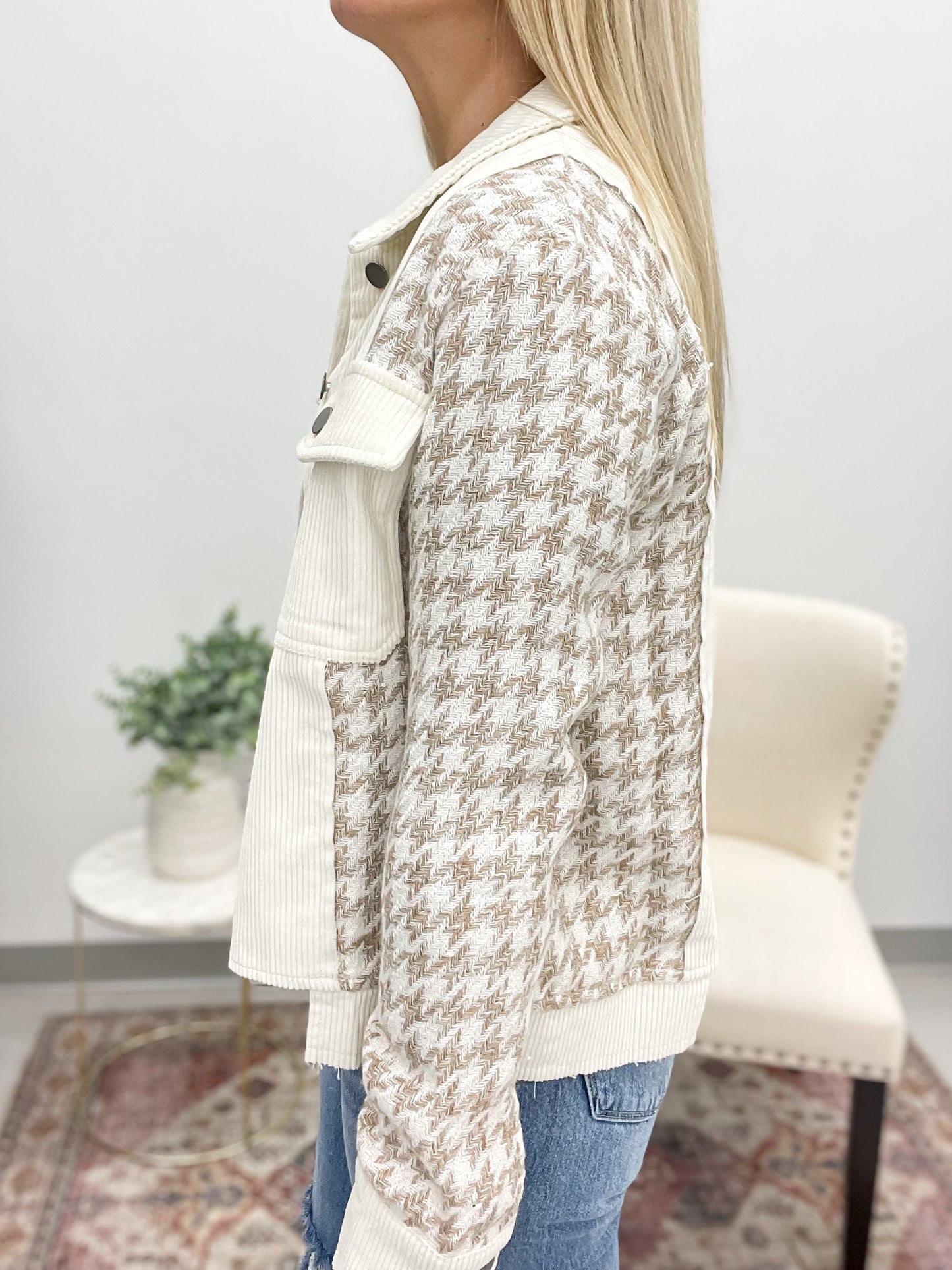 Simply Deluxe Houndstooth Corduroy Jacket Ivory