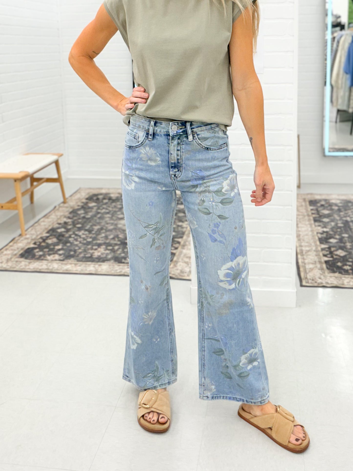 The Cheryl High Rise Crop Vintage Flare Jeans Floral Print