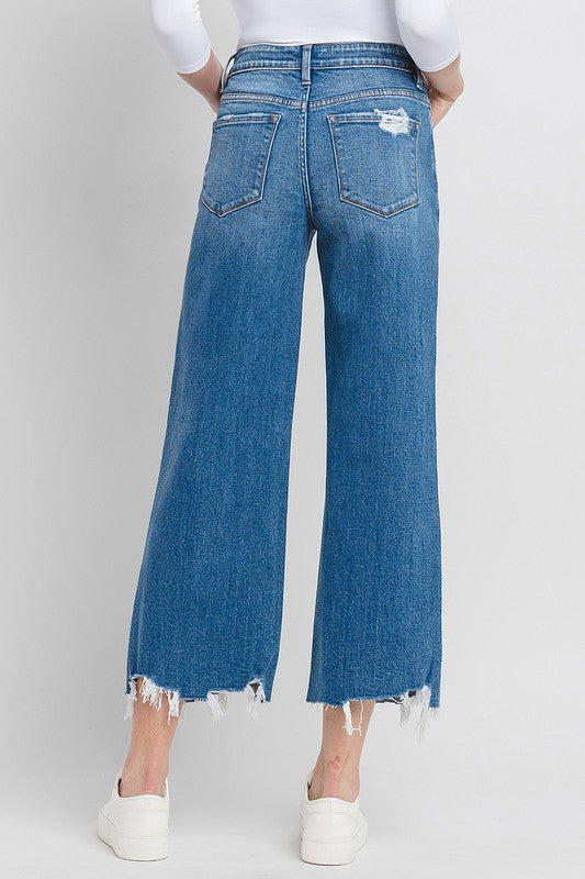 The Claire High Rise Crop Wide Leg Jeans Medium Dark