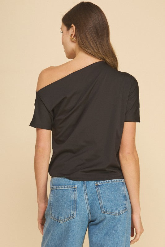 Never Mind One Shoulder Top Black
