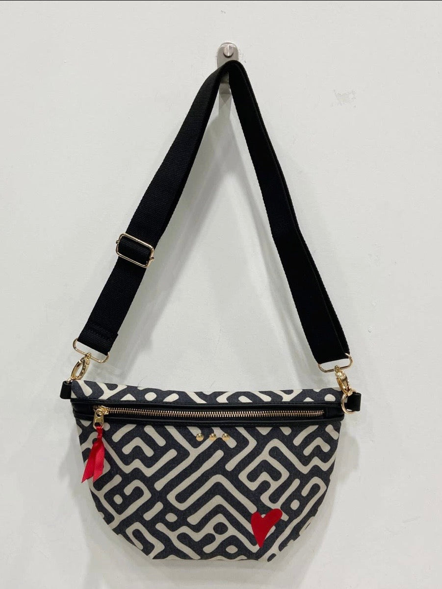 The Colby Canvas Printed Bum Bag Black/Cream Geometric