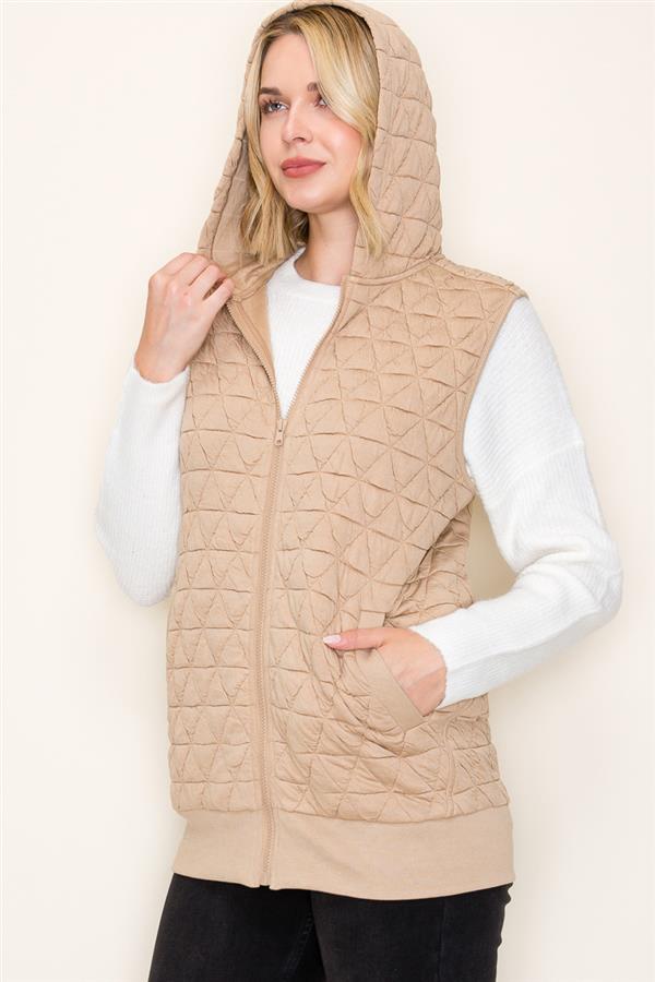 Until Tomorrow Quilted Hooded Vest Tan