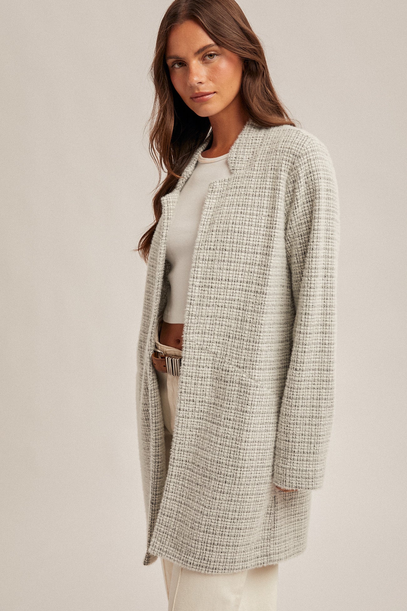 Elevated Brushed Houndstooth Coatigan Gray