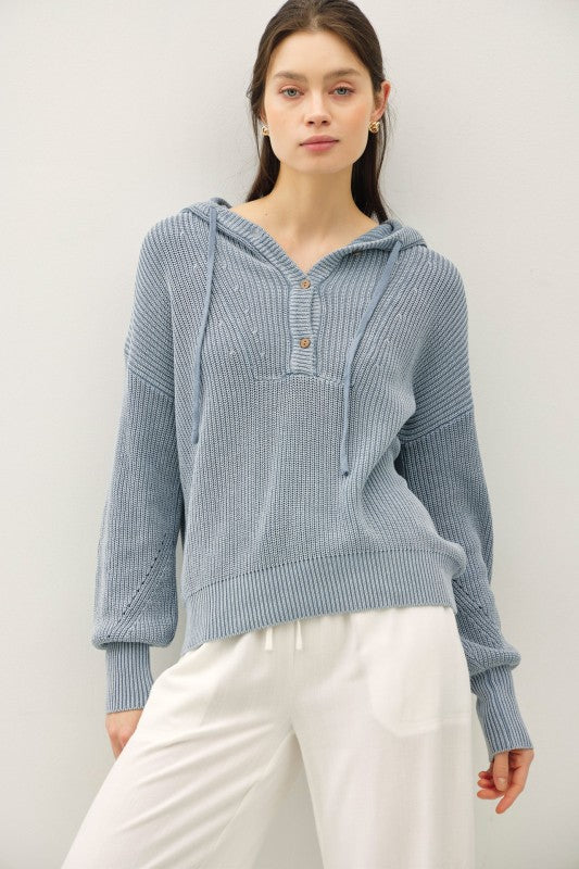 Anywhere With You Knit Henley Sweater Slate Blue