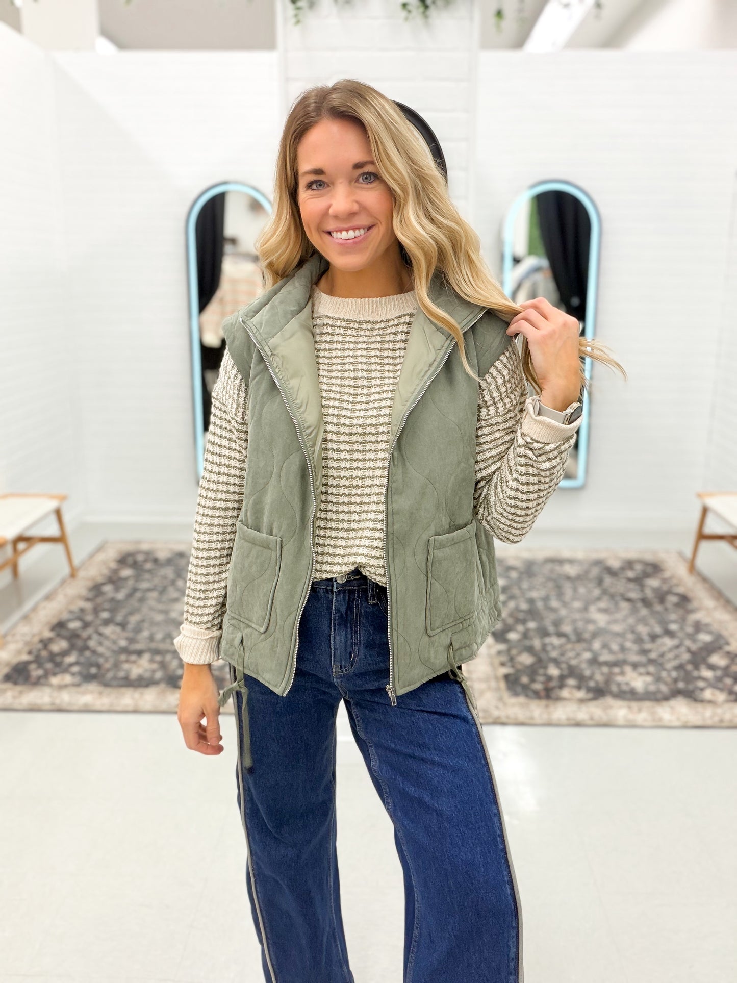 She's Proof Quilted Puffer Vest Olive