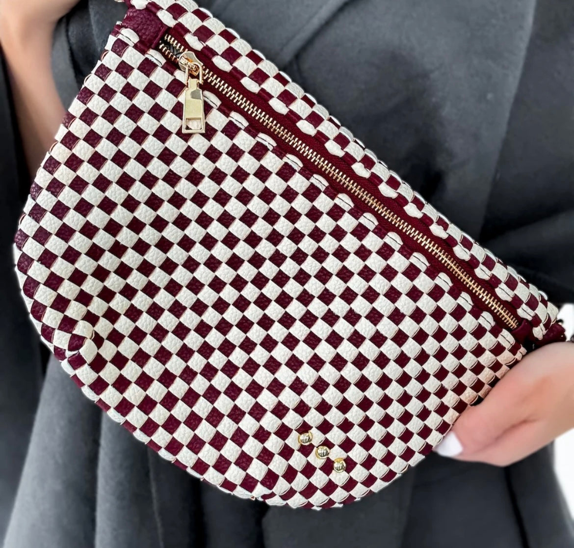 The Westlyn Woven Bum Bag Checkered Burgundy