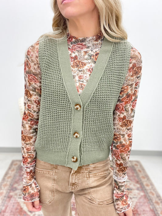 Go Time Chunky Knit Sweater Vest Sage