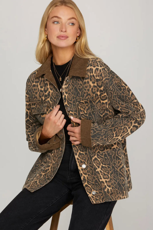 Trendsetter Washed Barn Jacket Leopard Print