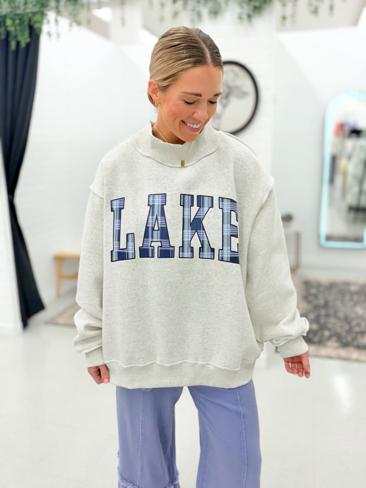Lake Mock Neck Oversized Sweatshirt Ash Gray