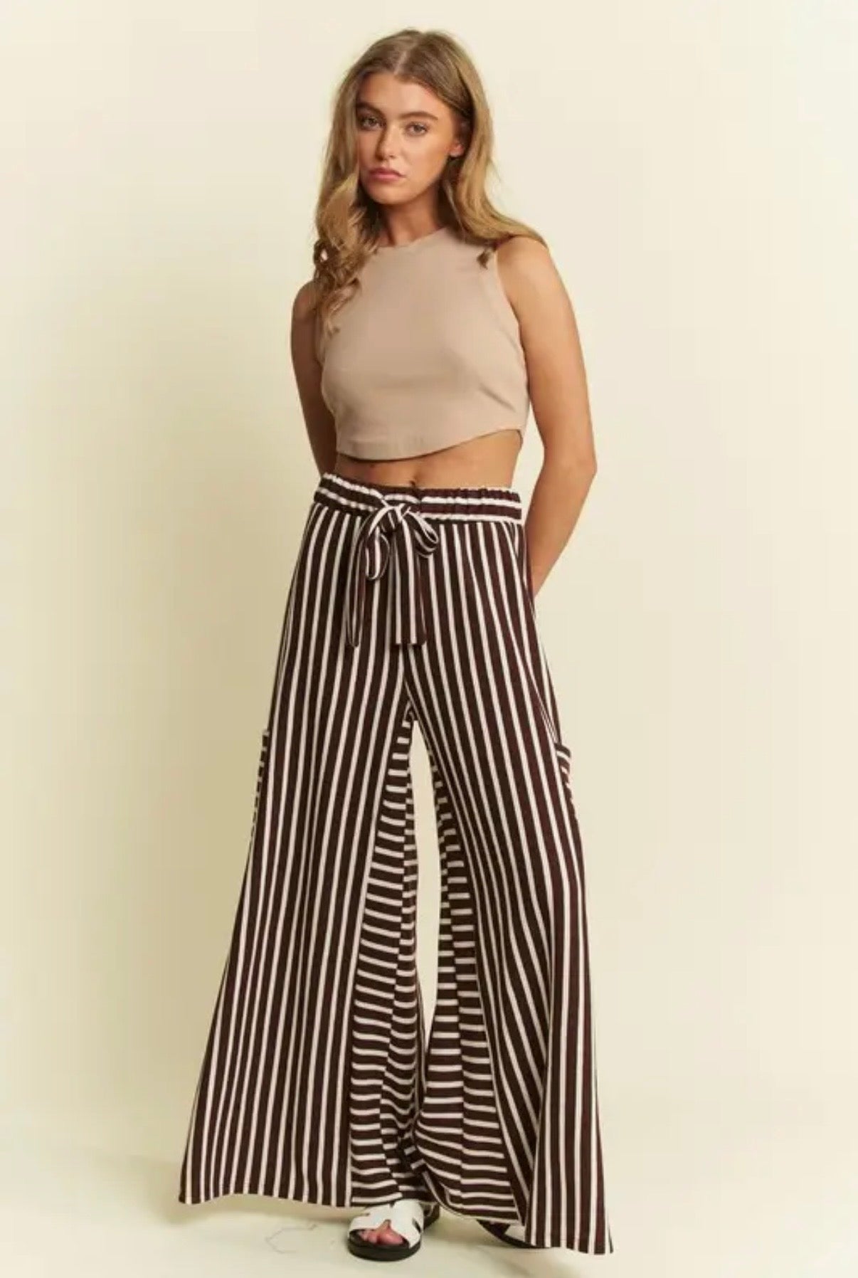 One Day Striped Wide Leg Pants Espresso