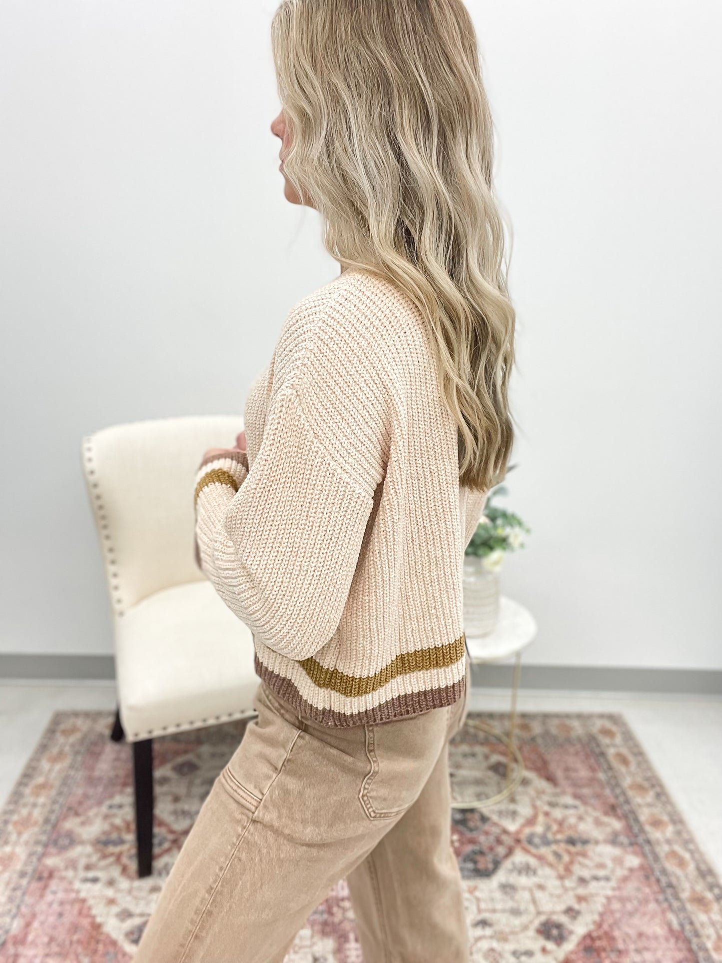 Varsity You Chenille Crop Sweater Ecru