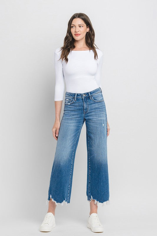 The Claire High Rise Crop Wide Leg Jeans Medium Dark