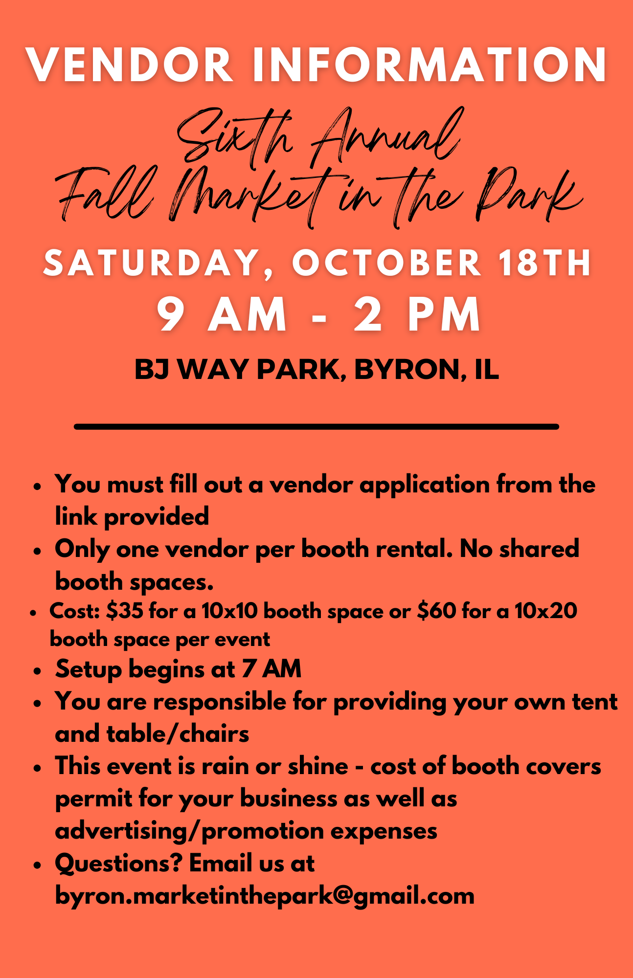 2025 Fall Market in the Park Booth Reservation