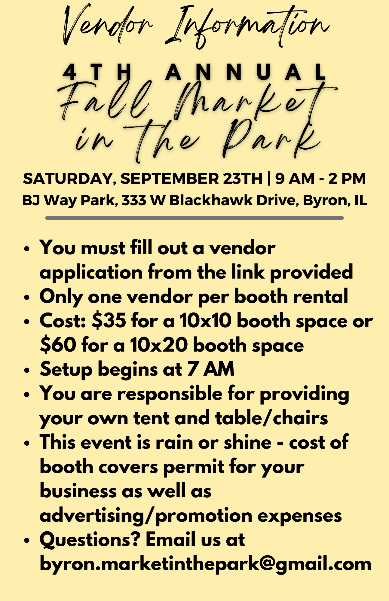 4th Annual Fall Market In The Park Booth Reservation