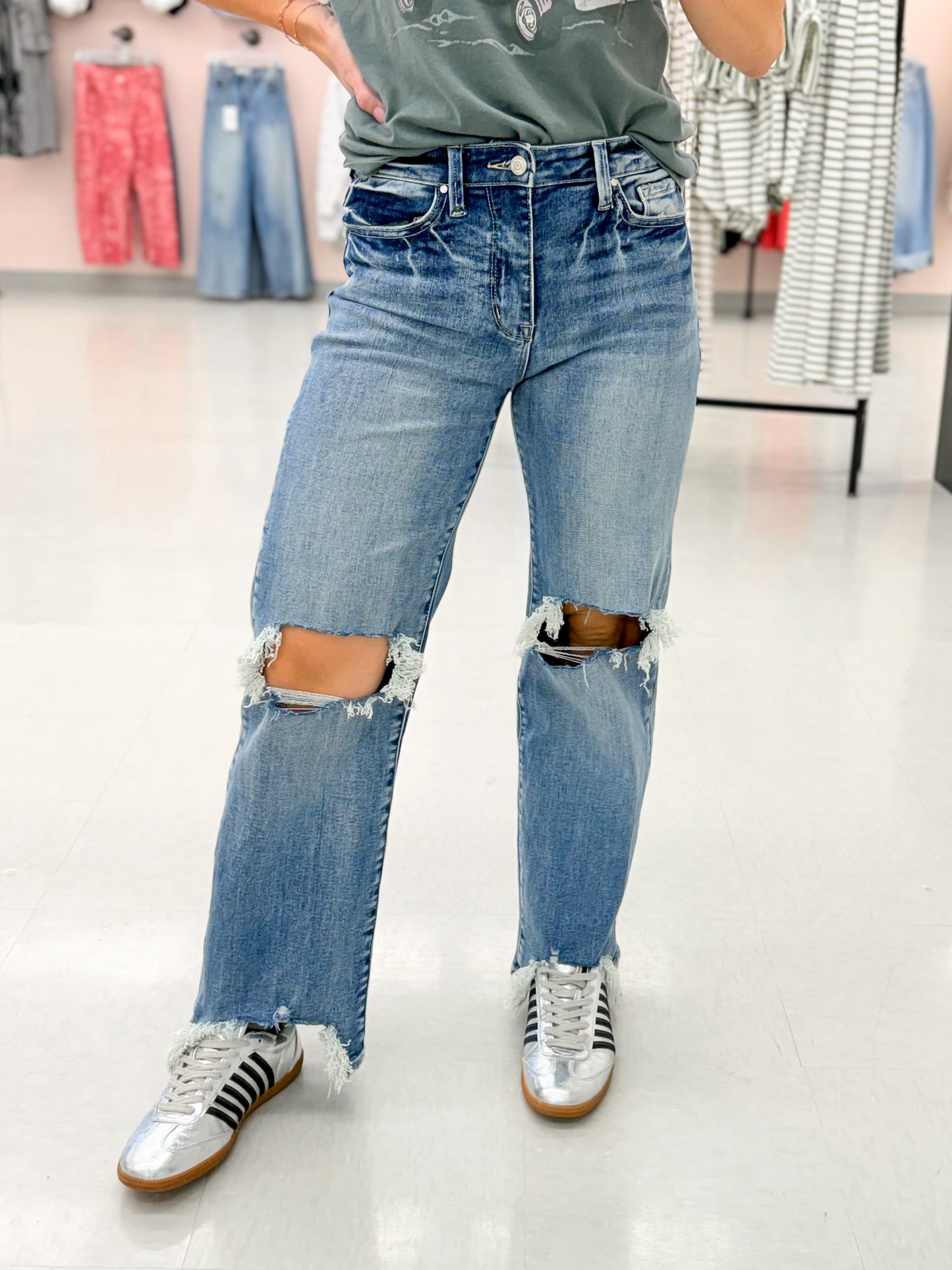 The Paige High Rise Slim Wide Leg Jeans Medium Wash
