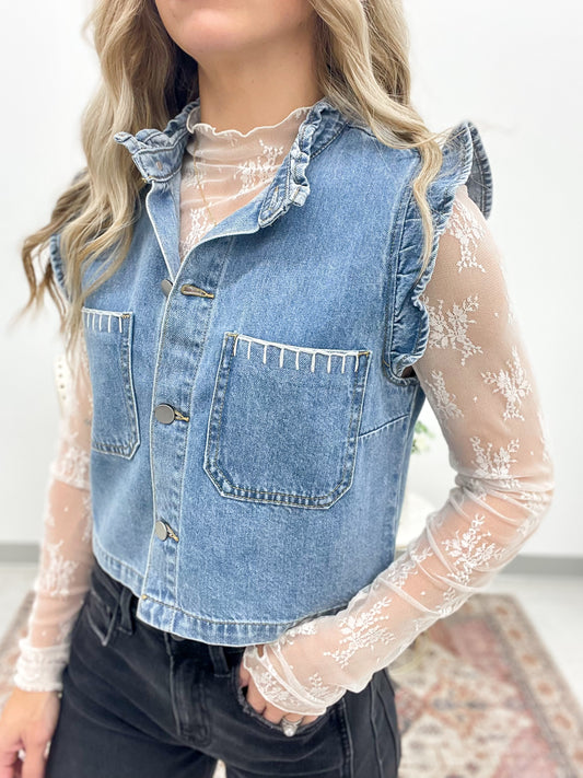 Mountain View Denim Ruffle Stitch Vest