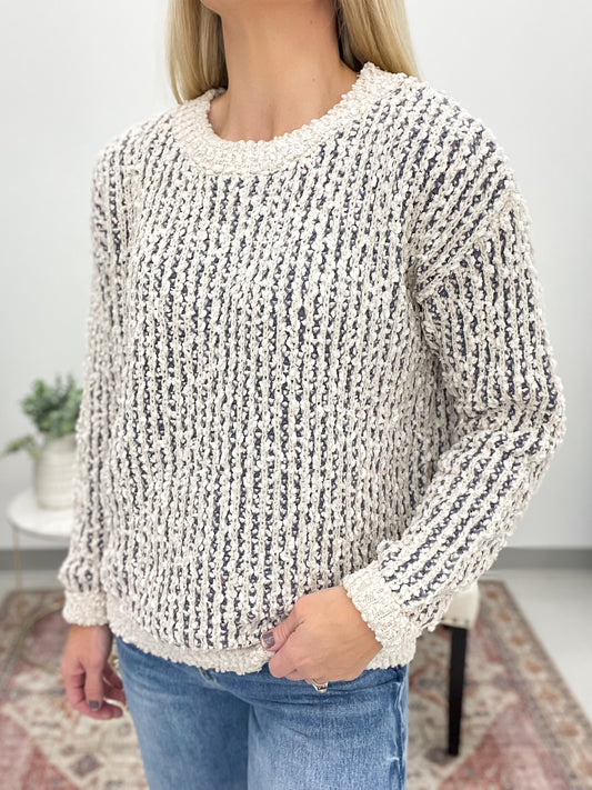 Magically You Popcorn Yarn Mixed Sweater Slate Blue