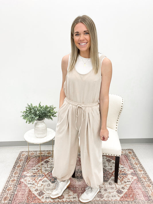 High Roller Open Back Jumpsuit Taupe
