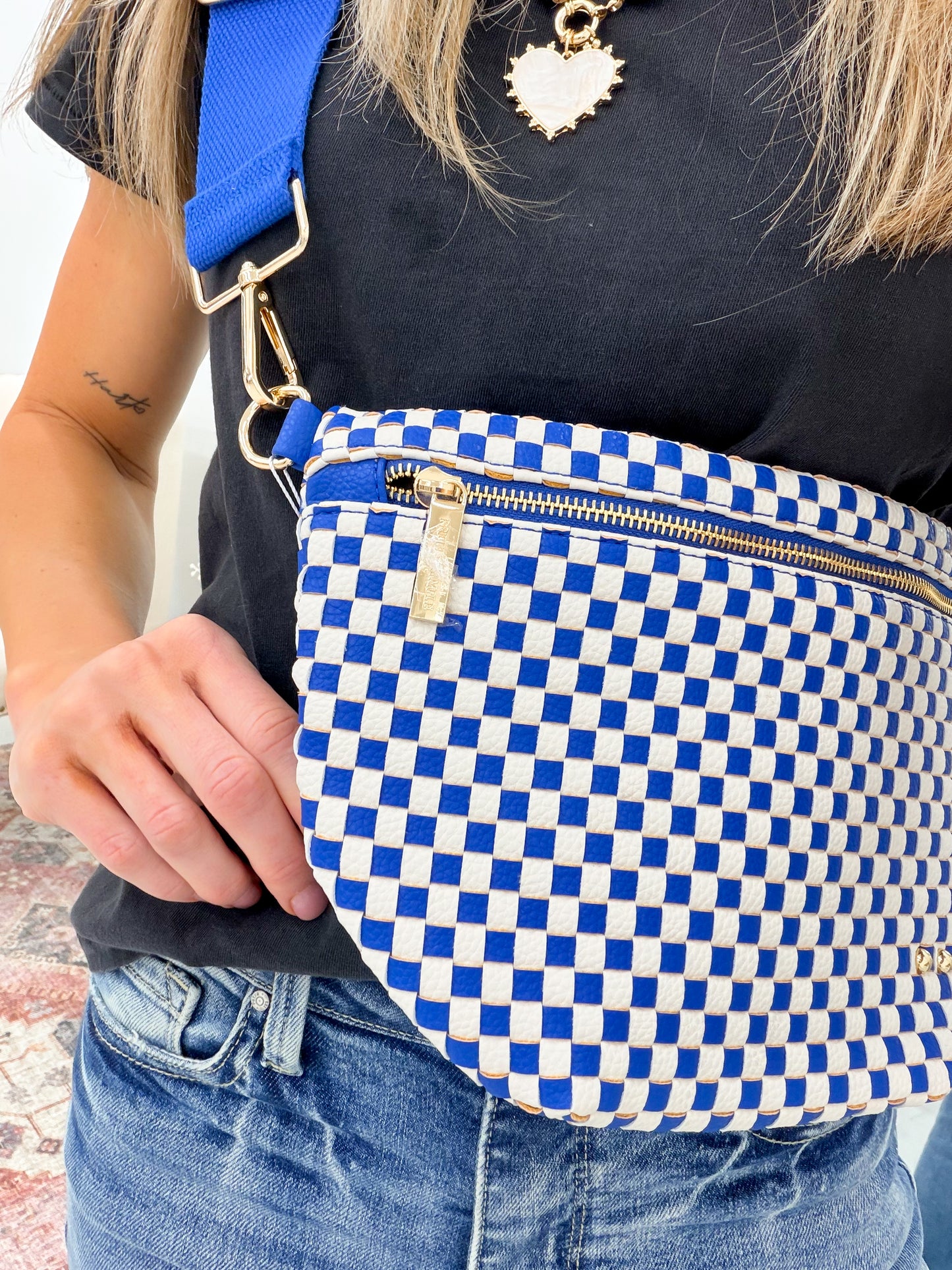 The Westlyn Woven Bum Bag Checkered Royal Blue