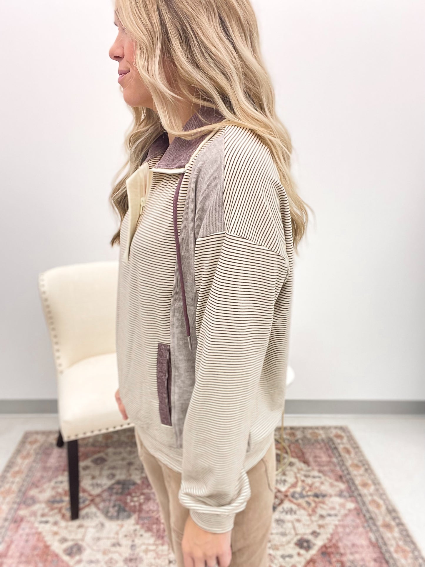 Could It Be Half Zip Striped Brush Pullover Purple
