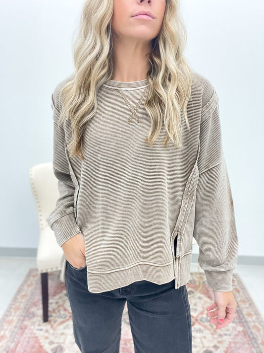 Carry On Washed Exposed Seam Detail Top Brown