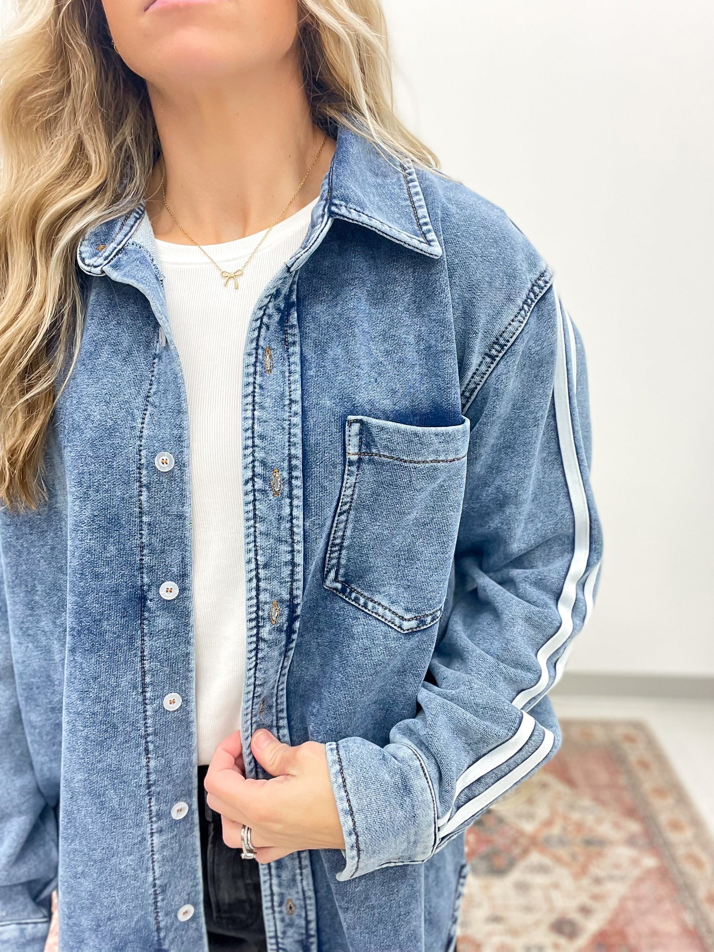 From The Top Washed Button Down Jacket Denim Wash XL-3X