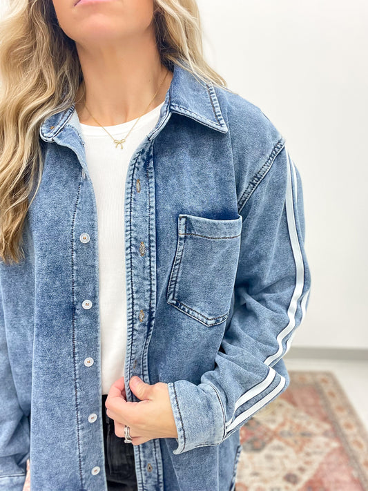 From The Top Washed Button Down Jacket Denim Wash S-3X
