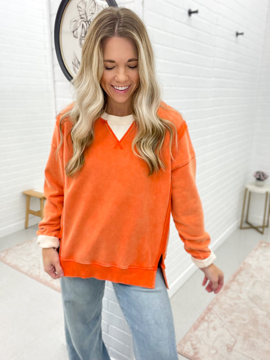 Never Better Mineral Wash Oversized Pullover Sweatshirt Orange