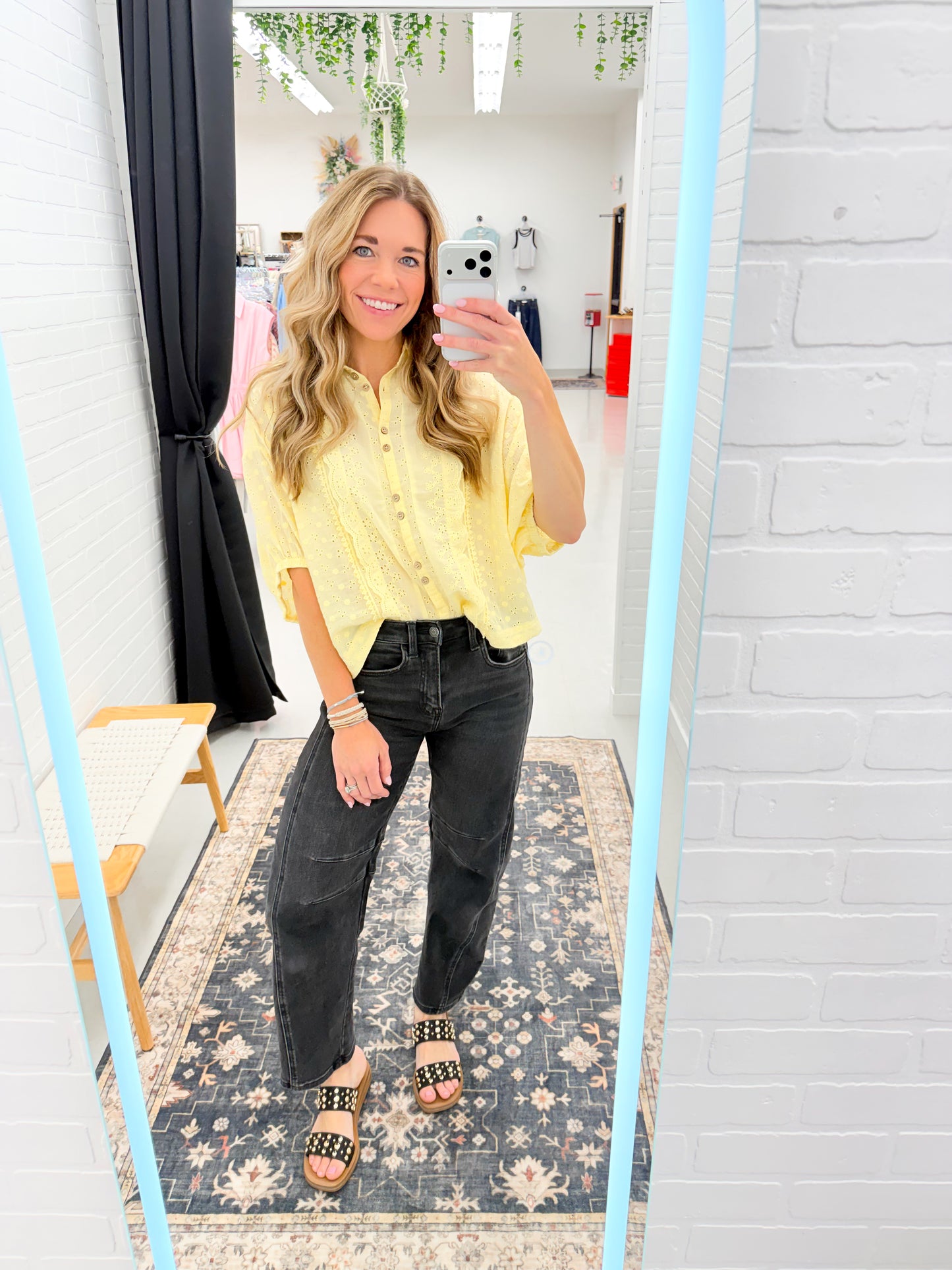 Stay Sunshine Eyelet Blouse And Skort Set Yellow