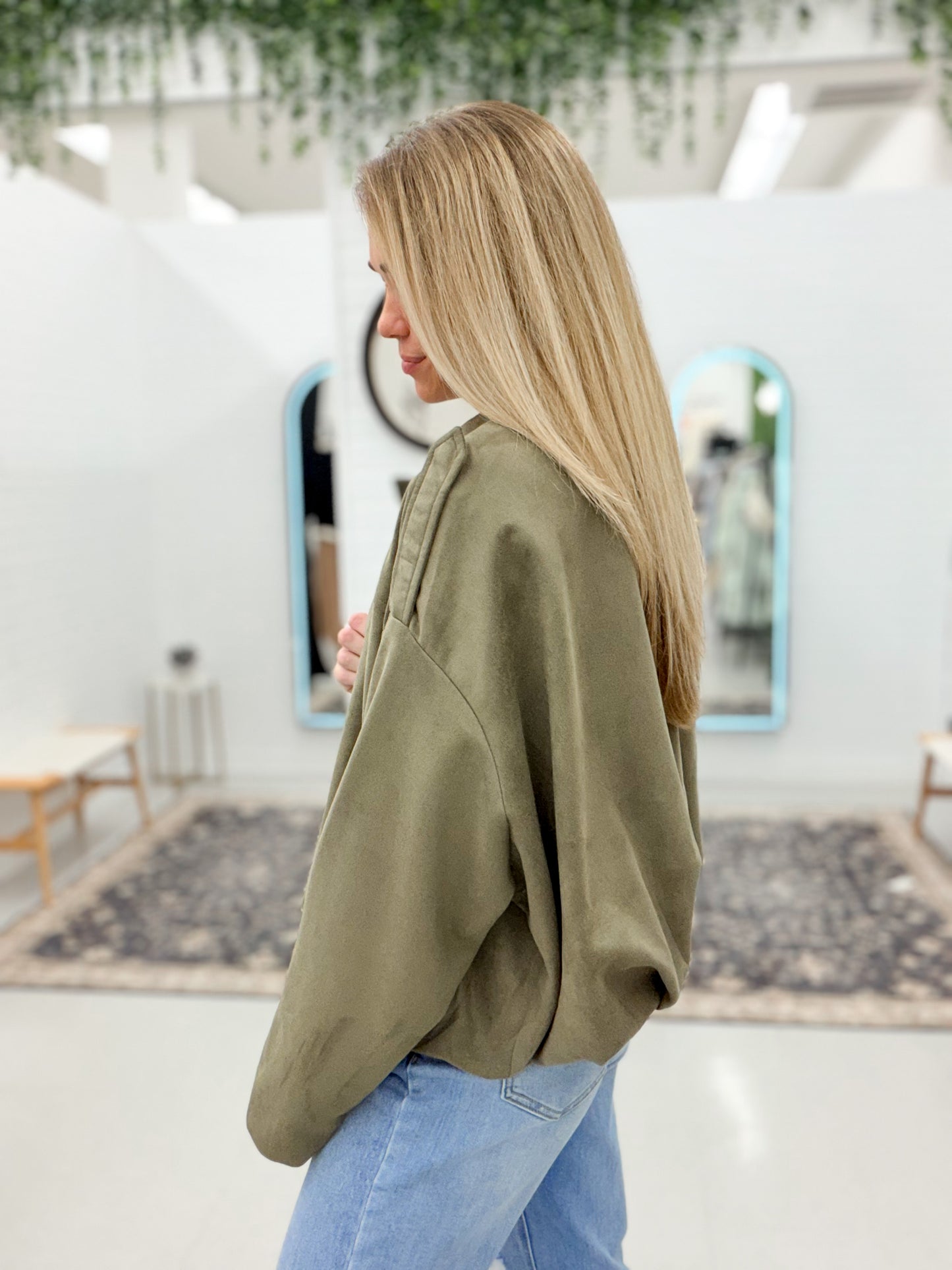 Daydreamer Microsuede Bubble Hem Jacket Olive