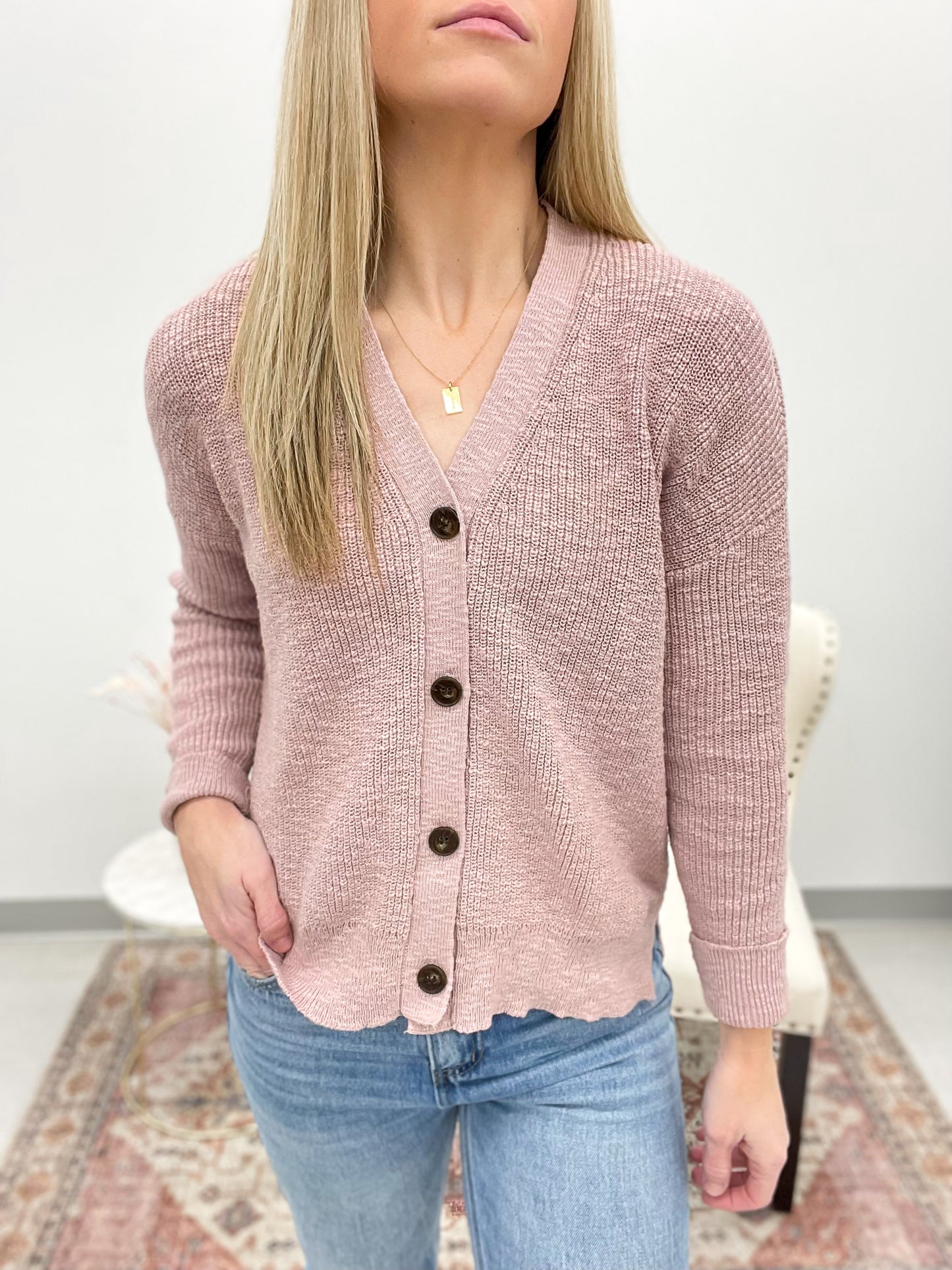 Spring Dreaming Button Down Sweater Cardigan Mauve