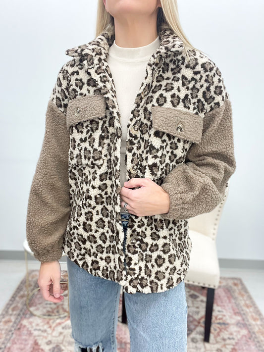 Lately Now Sherpa Leopard Contrast Jacket 3X