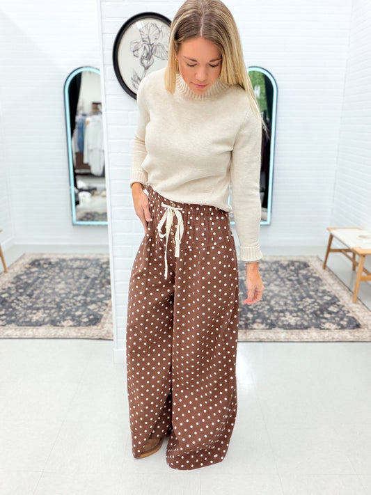 In Time Wide Leg Polka Dot Pants Brown/Cream