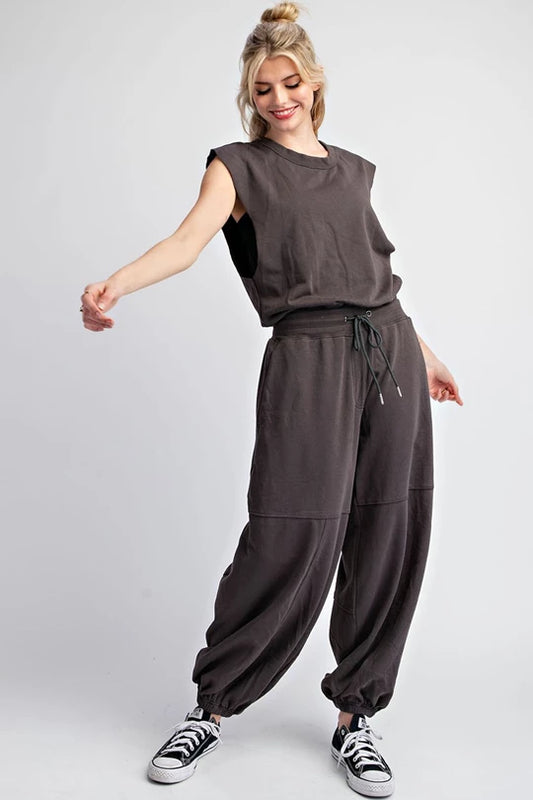 A Team Athleisure French Terry Jogger Jumpsuit Charcoal