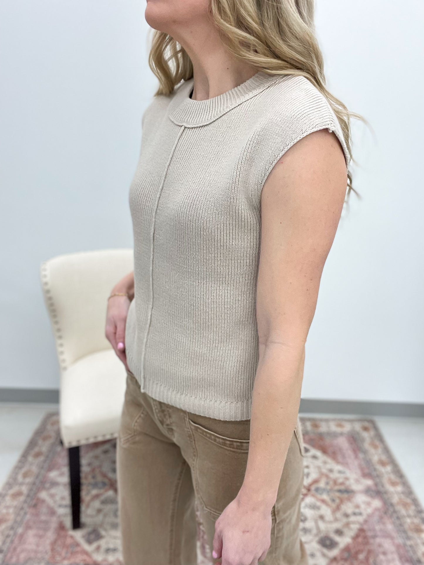 Daydream Sleeveless Knit Sweater Top Oatmeal