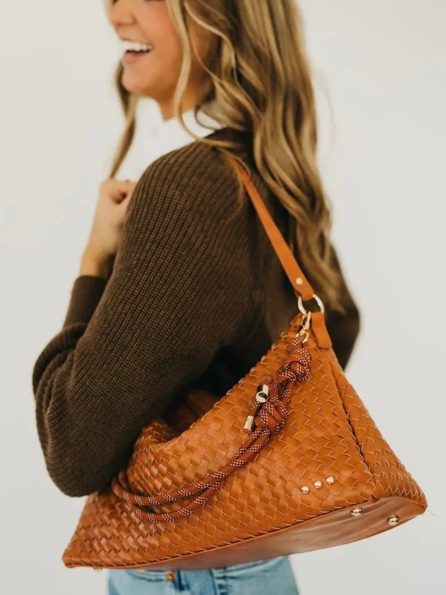 The Nikki Woven Slouchy Shoulder Bag Brown