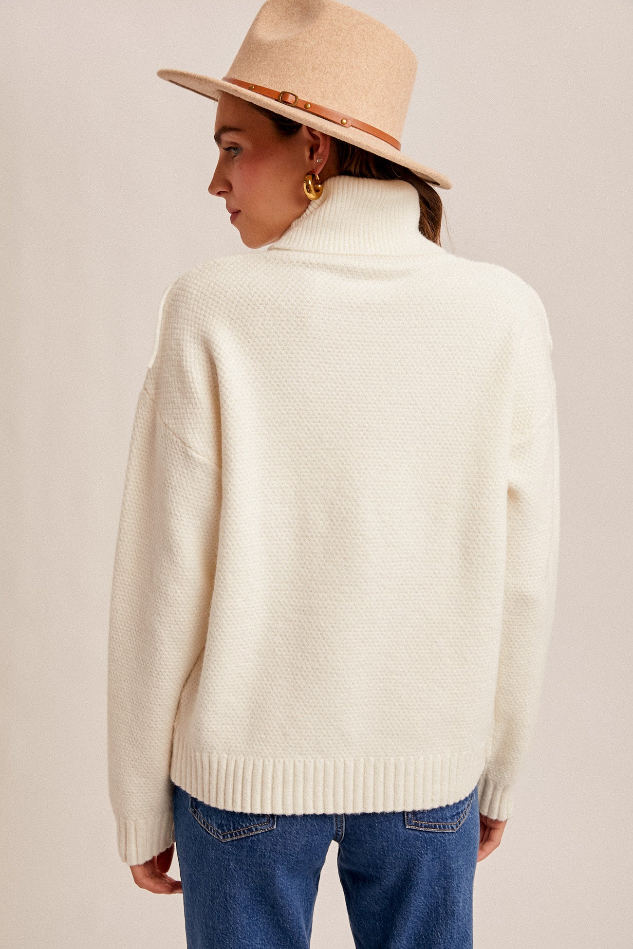 Hang Tight Fringe Detail Mock Neck Sweater Cream