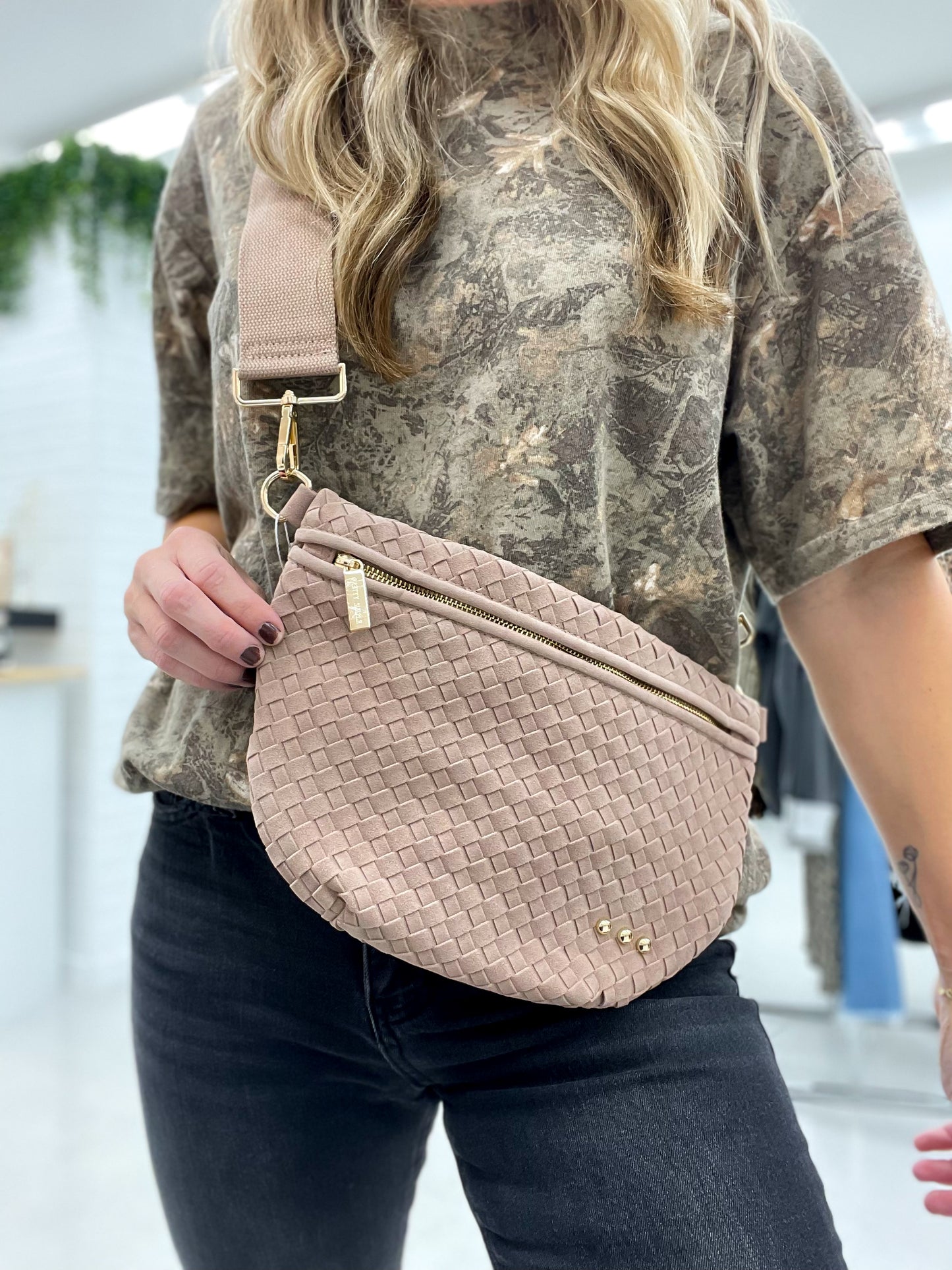 The Westlyn Suede Woven Bum Bag Primrose