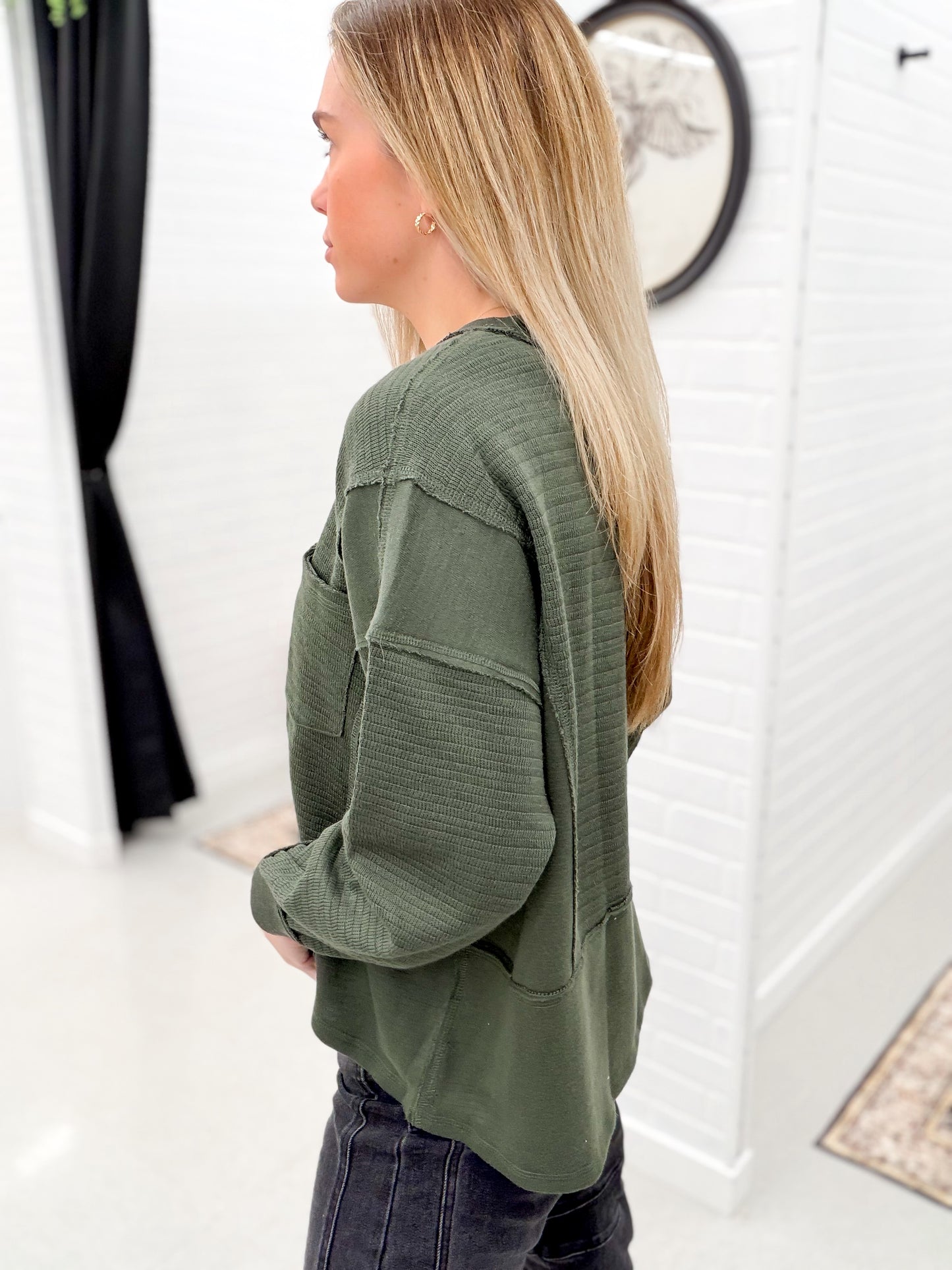 Still Got It Split V Neck Knit Top Dark Olive